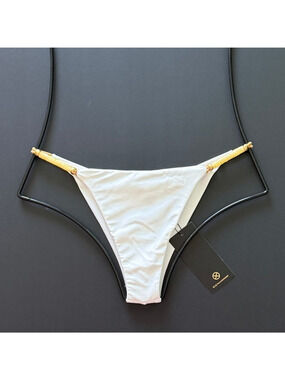 ViX Paula Hermanny Brooke Beaded Detail Cheeky Bikini Bottom - White - XL